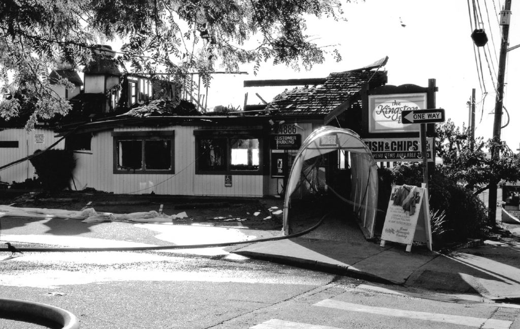 Fire damaged restaurant building