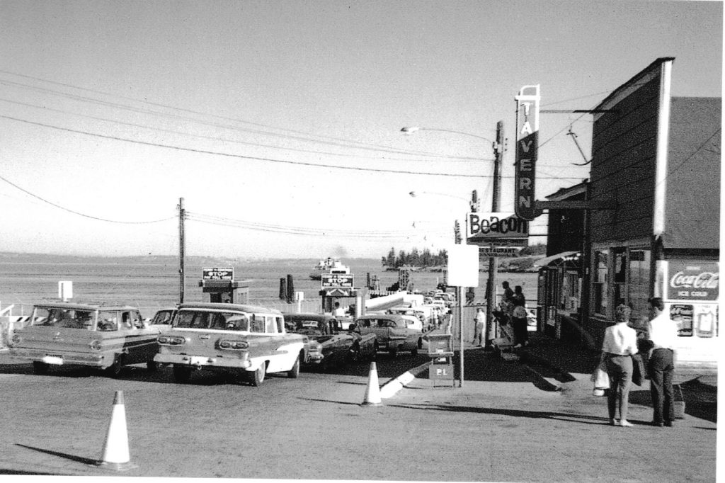 Old time photo of ferry holding lot